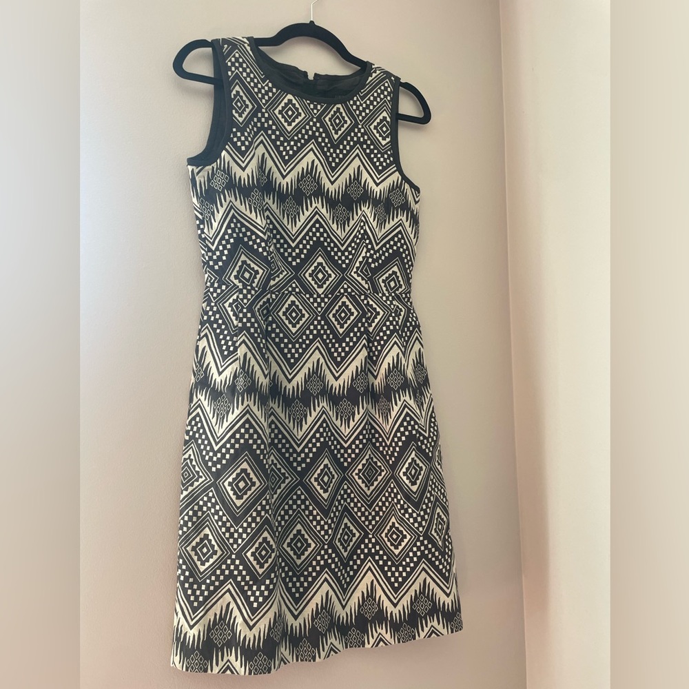 J. Crew | Tribal Aztec Sleeveless Shift Dress Black Ivory | Size 2 Tall
